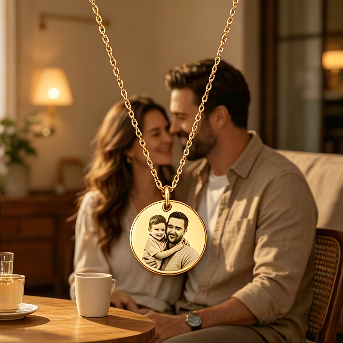 Personalized Custom Round Pendant Necklace in Stainless Steel